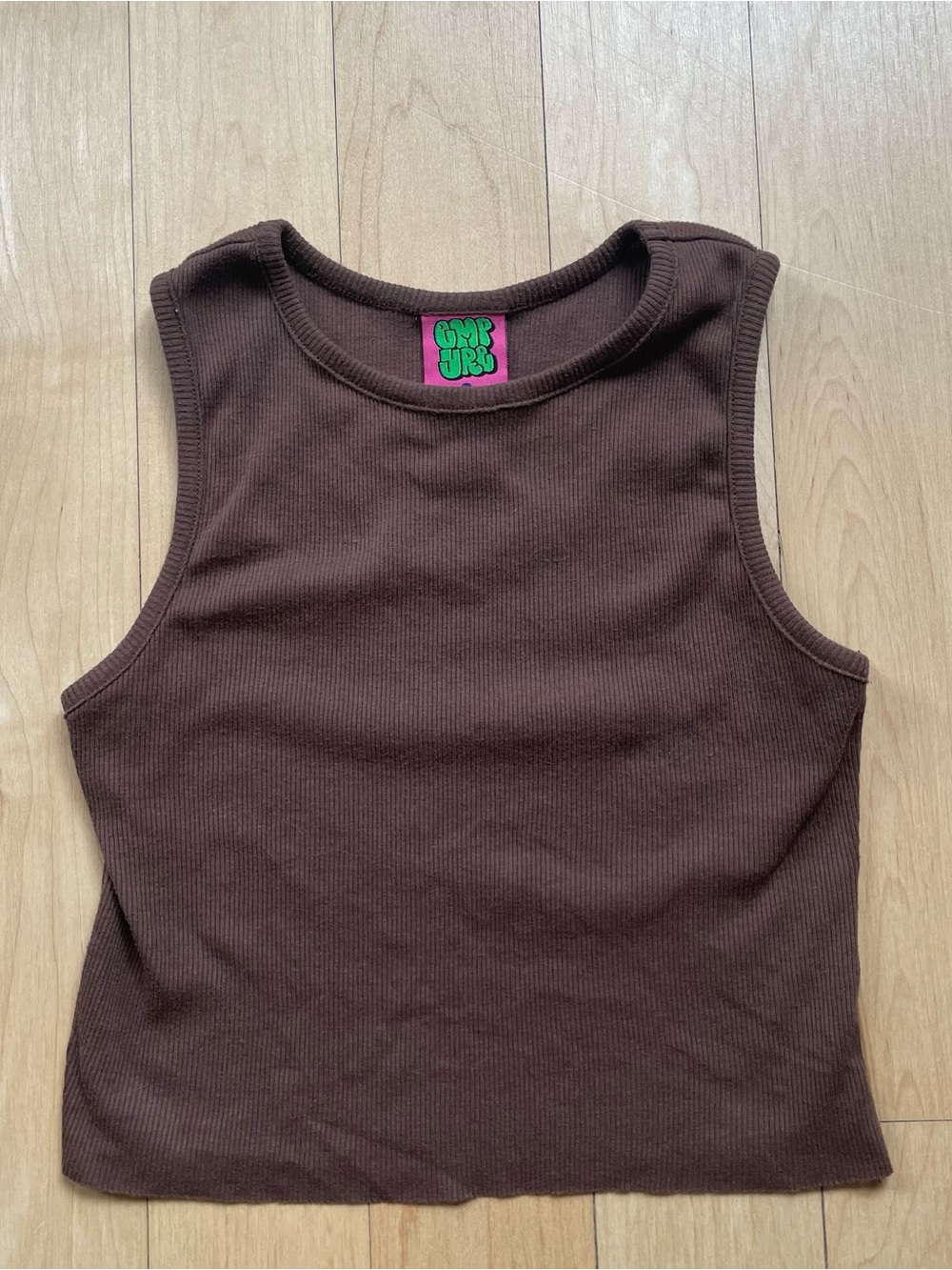 Brown Ribbed Sleeveless Tank Top